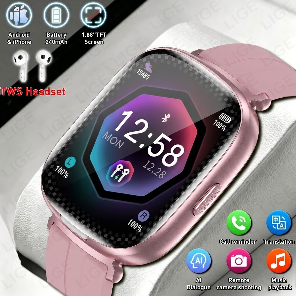 Smartwatch Headset - LIGE 2'si 1 Arada TWS Kulaklık