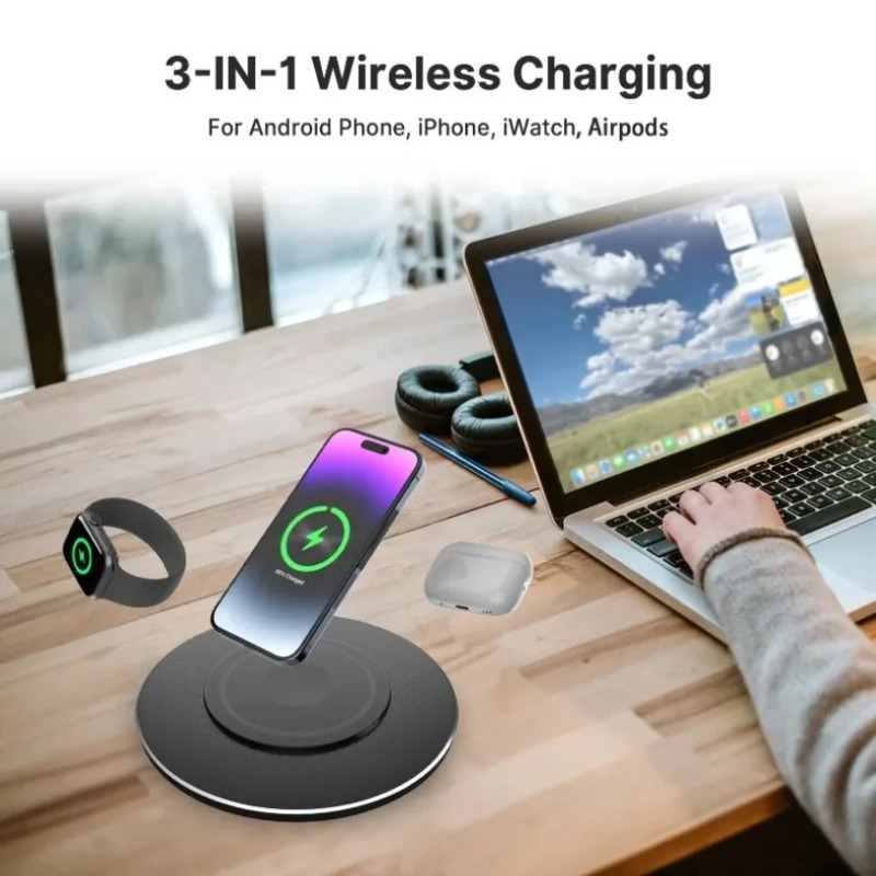 Wireless Charger Watch - Kompakt 15W 3'ü 1 Arada Kablosuz