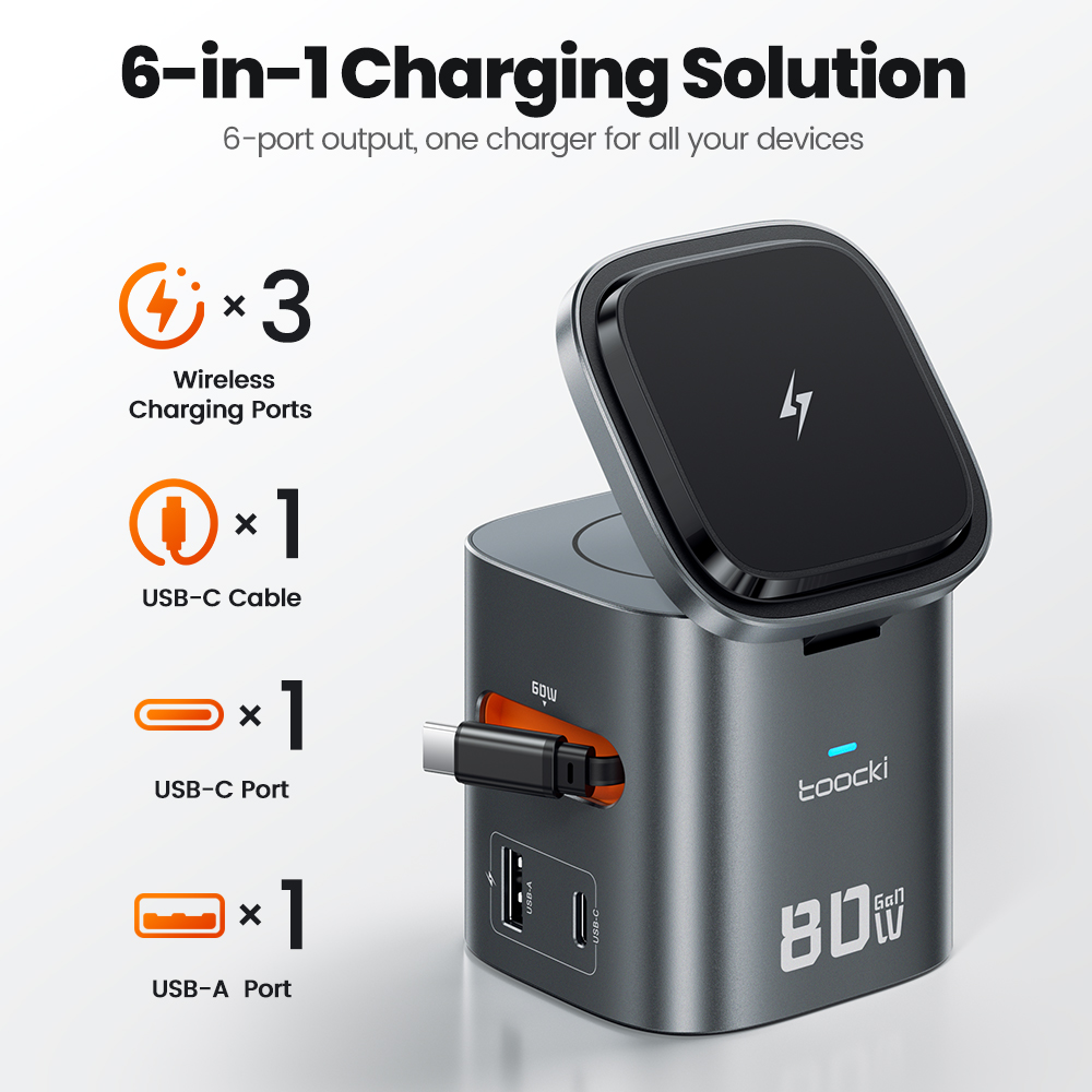 Toocki 80W 6'sı 1 Arada GaN Şa - Wireless Charger Watch incelemesi ve fiyatı